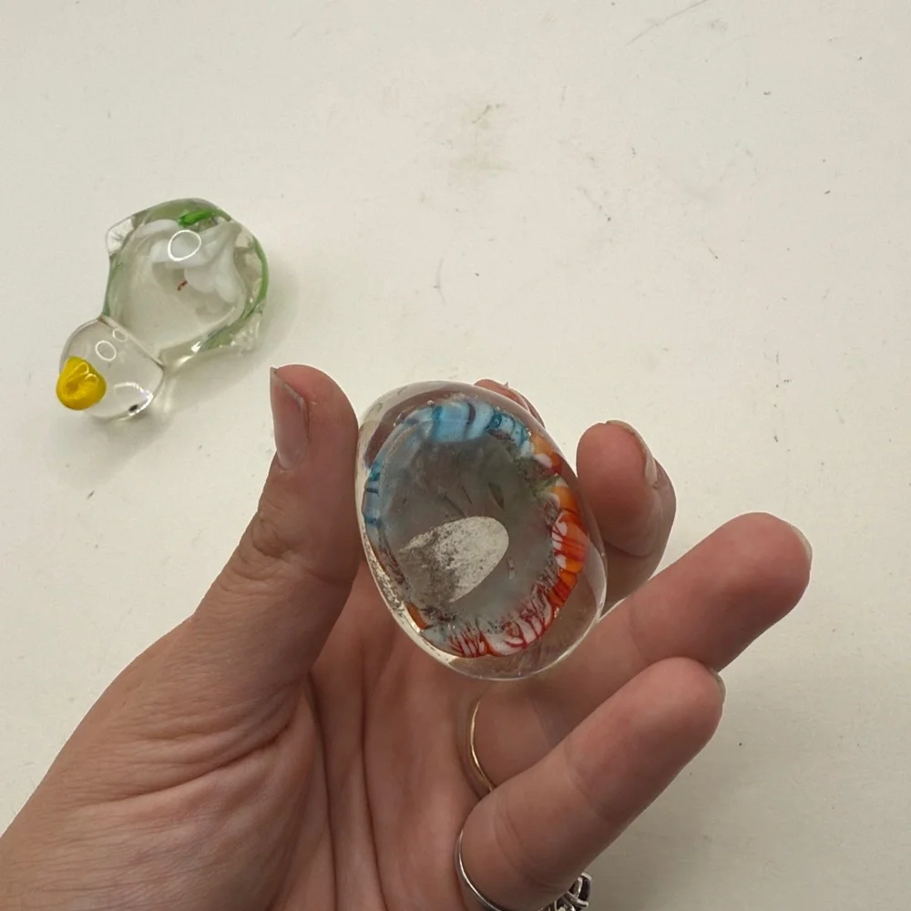 Vtg Glass Bird Duck Swan Chicken Figurine Paperweight Decor Collectible Floral